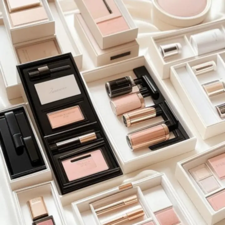 Wybrane luksusowe zestawy kosmetyczne ułożone na eleganckim tle