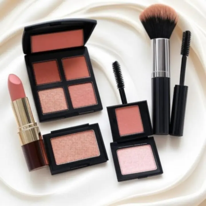 Kompletny zestaw makijażowy z paletą, pomadkami i pędzlami
