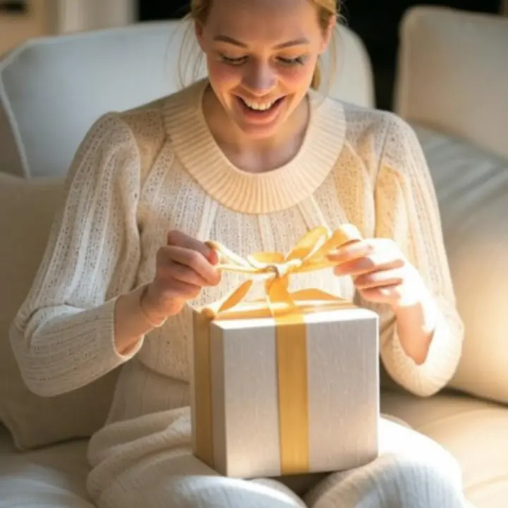 Klientka otwierająca luksusowy prezentowy zestaw kosmetyczny w eleganckim pudełku